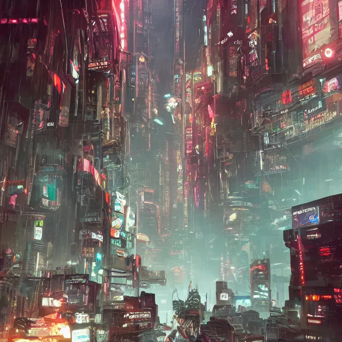 Image similar to the giant flesh golem destroying cyberpunk city underwater