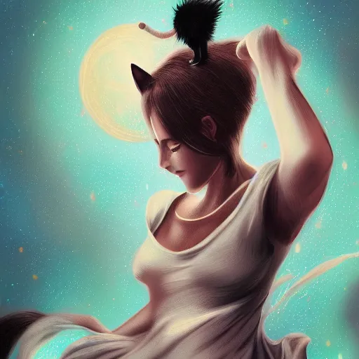 Image similar to Cat girl, digital art high quality