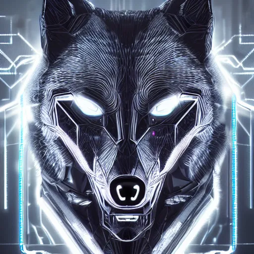 Image similar to face of a cybernetic wolf, futuristic, cyberpunk, symmetric, digital illustration, photo - realistic, macro, extremely detailed, vivid, neon, dramatic lighting, intricate details