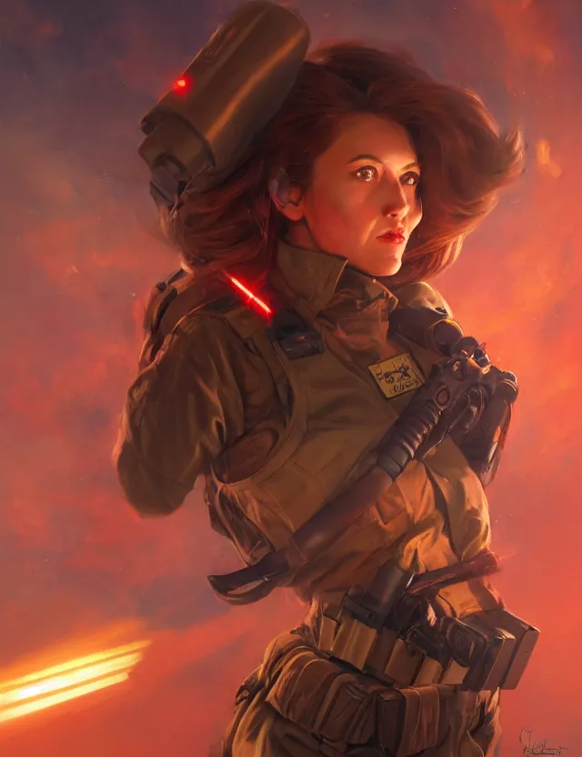 Image similar to a brown - haired woman in a military uniform hovering in the air glowing with red light and crackling energy, by frank fazetta and peter mohrbacher, trending on artstation, digital art, 4 k resolution, detailed, high quality, sharp focus, hq artwork, coherent, insane detail, concept art, character concept, character full body portrait