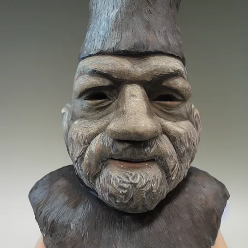 Prompt: magnificent sculpture of famous karelian bald gnome, well lighted, high detail photo