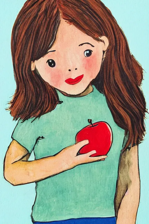 Image similar to a girl eating an apple by dr. suess