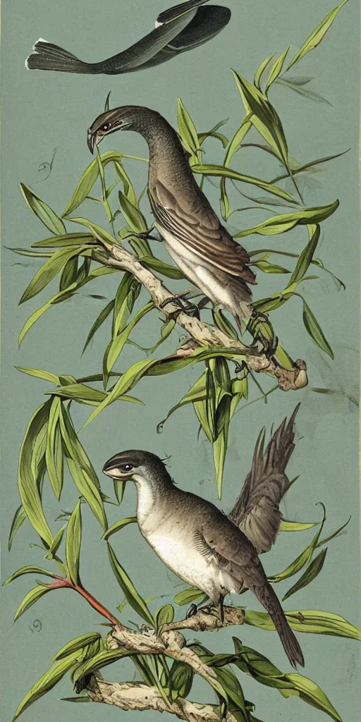 Image similar to field guide illustration of a dragon sparrow by john audubon