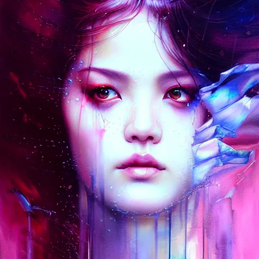 Prompt: rose of blackpink, hyperrealistic portrait, bladerunner street, by karol bak and agnes cecile, fantasy art, photo realistic, dynamic lighting, artstation, poster, volumetric lighting, very detailed face, intricate complexity, 8 k, award winning