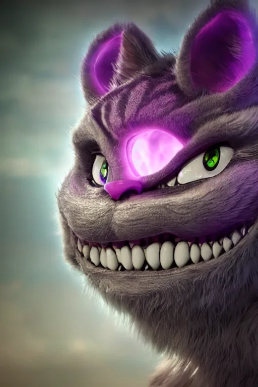 Image similar to cheshire cat vanishing vfx, burning vfx, vanishing vfx, made with blender, highly detailed, artstation, volumetric lighting, concept