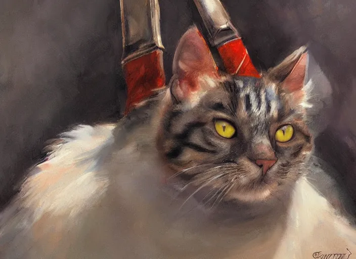 Image similar to a highly detailed beautiful portrait of a cat as kratos, by gregory manchess, james gurney, james jean