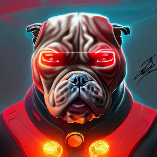 Image similar to cyborg bulldog comic style concept art, elegant, colorful, highly detailed, digital painting, artstation, concept art, illustration