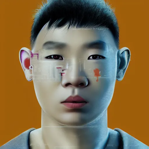 Prompt: portrait of chinese boy cyborg concept art