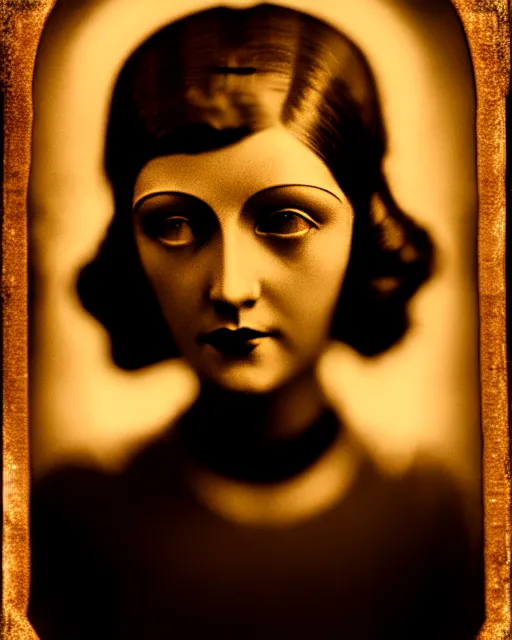 Image similar to tintype dreamy young beautiful female artificial intelligence, metropolis, cinematic, rim light, bokeh, photo - realistic, elegant, high detail, 8 k, masterpiece, photo taken in 1 9 3 0