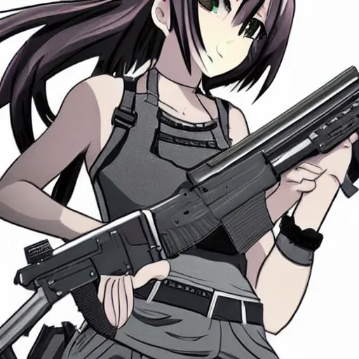 Image similar to girl holding an ak - 4 7 automatic rifle, anime style