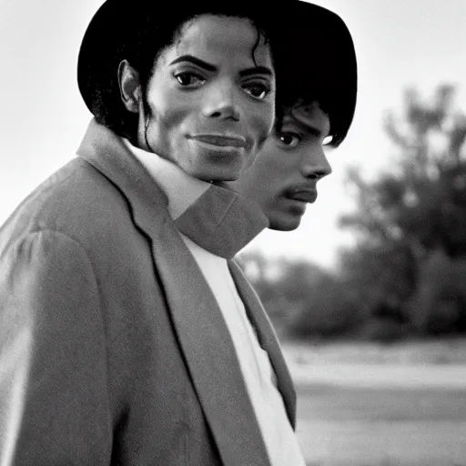 Image similar to a cinematic film still of Michael Jackson starring as a preacher in rural texas, portrait, candid photograph, 1992, shallow depth of field, 40mm