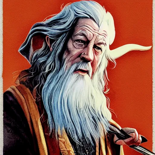 Prompt: gandalf as russian propaganda poster painting