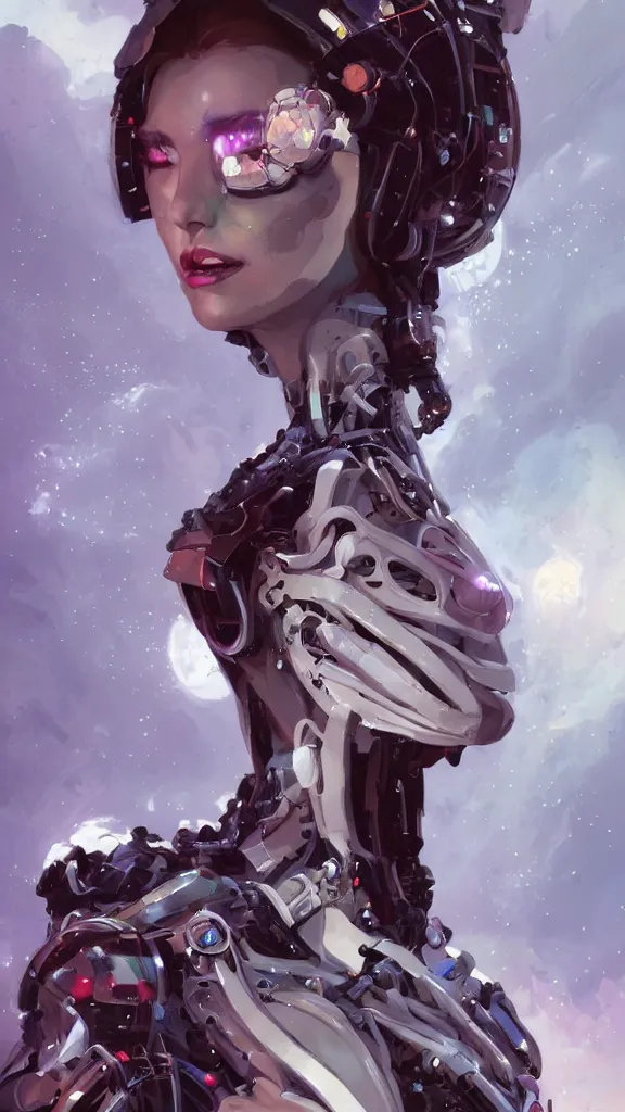 Image similar to a portrait of brunette tall girl as a beautiful cybernetic techno queen, white woman, cyberpunk concept art by pete mohrbacher and wlop and artgerm josan gonzalez and syd mead, digital art, highly detailed, intricate, sci - fi, sharp focus, trending on artstation,