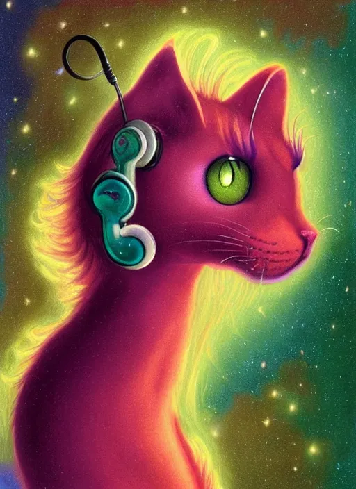 Prompt: cat seahorse fursona wearing headphones, autistic bisexual graphic designer, long haired attractive androgynous humanoid, coherent detailed character design, weirdcore voidpunk digital art by delphin enjolras, leonetto cappiello, louis wain, amy sol, ward kimball, furaffinity, cgsociety, trending on deviantart