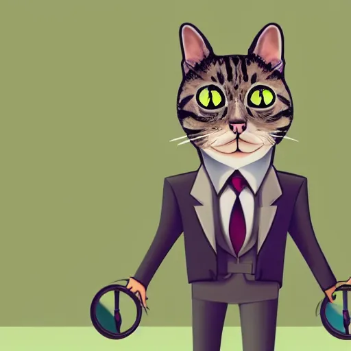 Image similar to a cat with binoculars and a suit in the style of arcane, portrait, 4 k, hd,