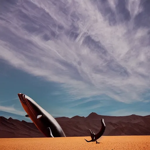 Image similar to 🐋🐳🐉🤖 in desert, photography by bussiere rutkowski andreas roch