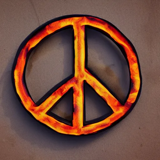 Image similar to fire peace sign, photography, highly detailed, high quality, 8 k, soft lighting,