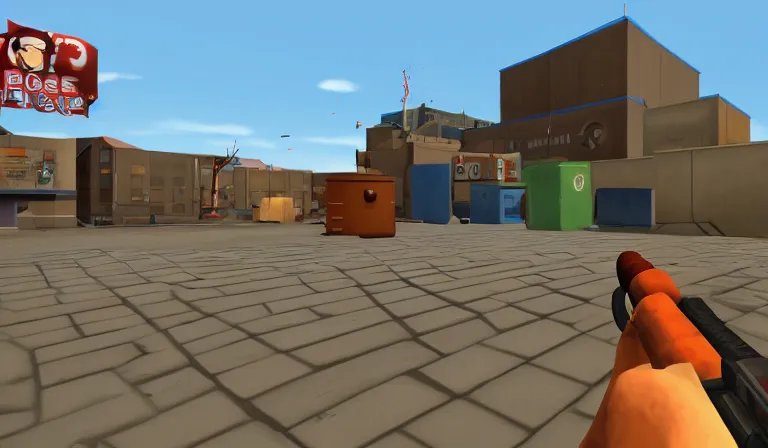 Image similar to Team Fortress 2 by Tadanori Yokoo, PC game, source engine, gameplay screenshot, first-person pov