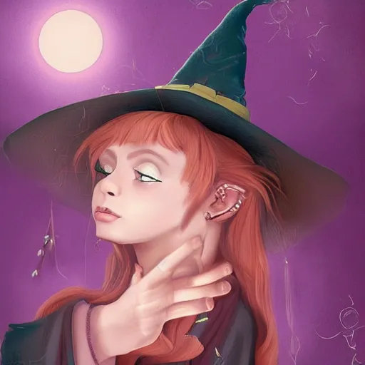 Prompt: Portrait of a young gorgeous witch making magic with her hands, eeries, mystical, in the style of Wlop