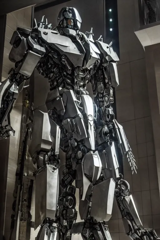 Prompt: cinematic still in westworld and pacific rim movie and real steel movie, heavy armor slim full body stunning intricate humanoid mega mech by fujioka kenki and mamoru nagano