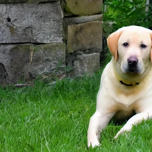 Image similar to yellow lab, fat, happy, 4 k, high quality photo, award - winning