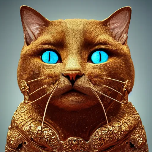 Image similar to a beautiful surreal cat smiling, highly detailed, liquid oil paint, gustave dore, leonardo da vinci, trending on artstation, lucid and intricate, rectilinear, digital art, octane, redshift, vray, 8 k, 6 4 megapixels, zbrush central, behance hd, hypermaximalist, well rendered