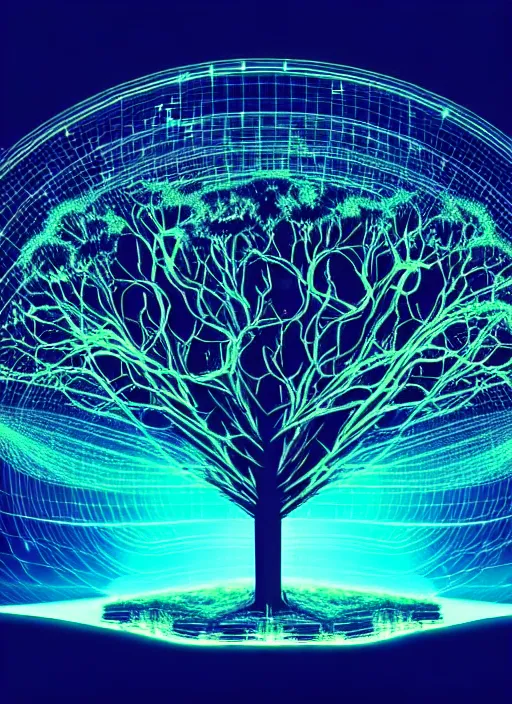 Image similar to high depth, collective civilization tree, calm, healing, resting, life, hybrids, scifi, glowing lights!!, published concept art, mixed medias, image overlays, sharp focus, thin glowing wires, winning illustration, eyes reflecting into eyes into infinity, singularity!!!, 3 6 0 projection