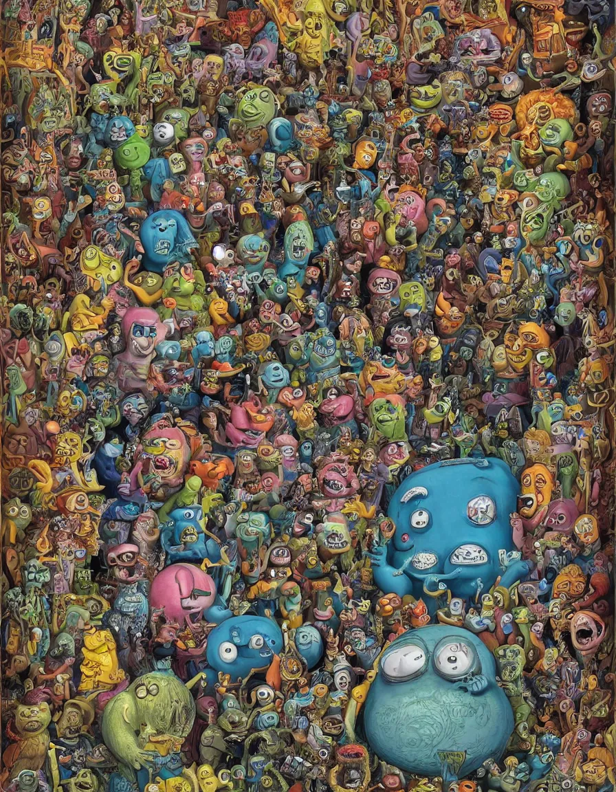 Prompt: 1 9 6 0 s funny comical monster, wide angle, intense detail, bright colors highly - detailed, cartooning, digital painting, rococo, pop, smooth, sharp focus, illustration, art by mark ryden, basil wolverton, big daddy ed roth 3 d 8 k