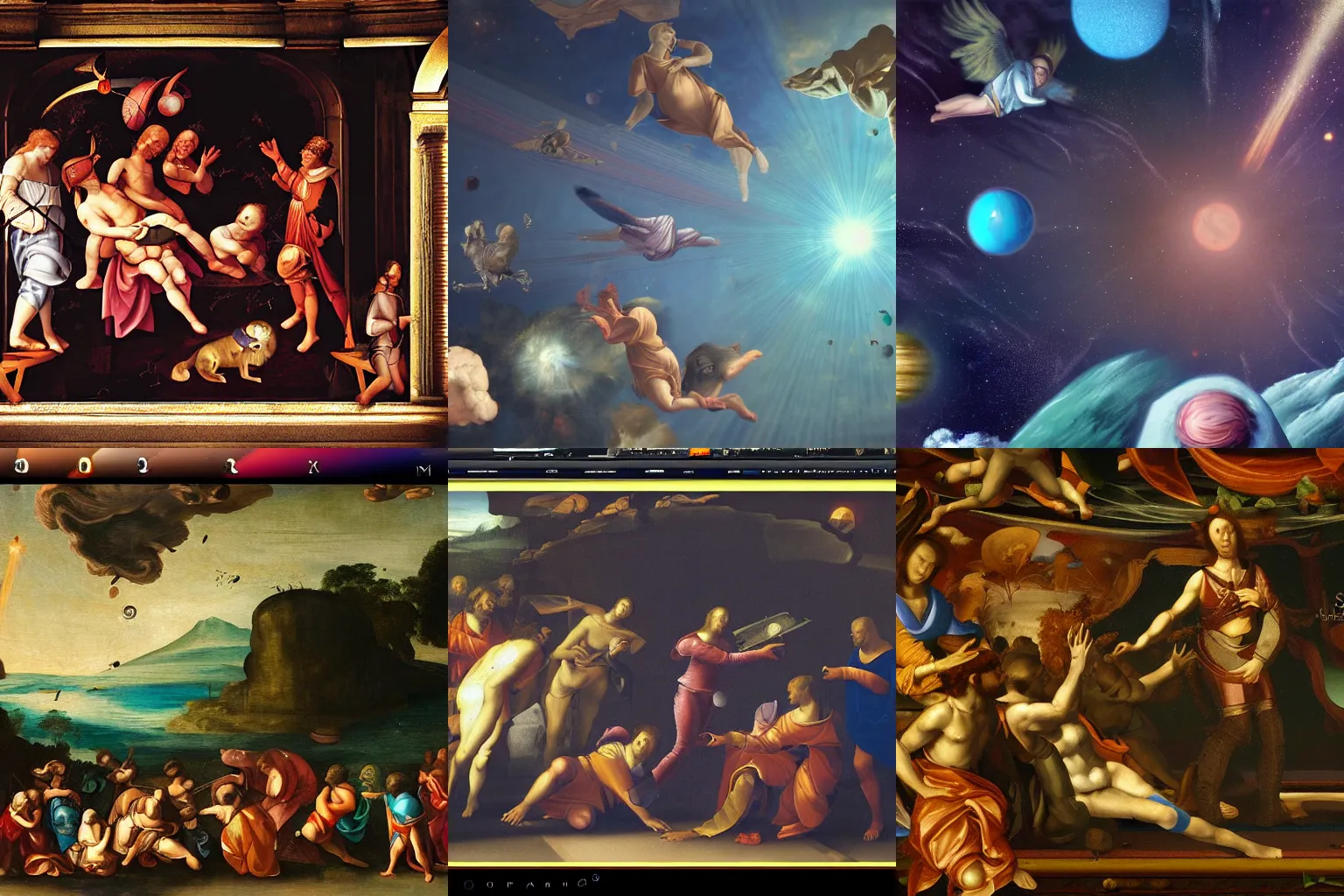 Prompt: Renaissance painting of space adventures, claroscuro, particles simulation