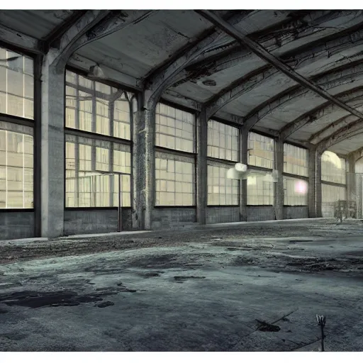 Image similar to abandoned industrial factory interior, tyndall effect, digital art, trending on artstation