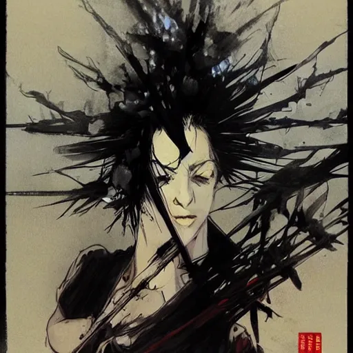 Image similar to after death, only his singing remained in this land, hanafuda concept art trending on artstation by yoji shinkawa, esao andrews, james jean and raoul ruiz