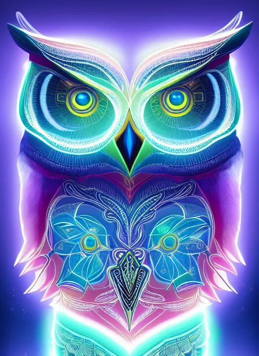 Image similar to symmetry!! product render poster vivid colors divine proportion owl, ice and snow, glowing fog intricate, elegant, highly detailed, digital painting, artstation, concept art, smooth, sharp focus, illustration,