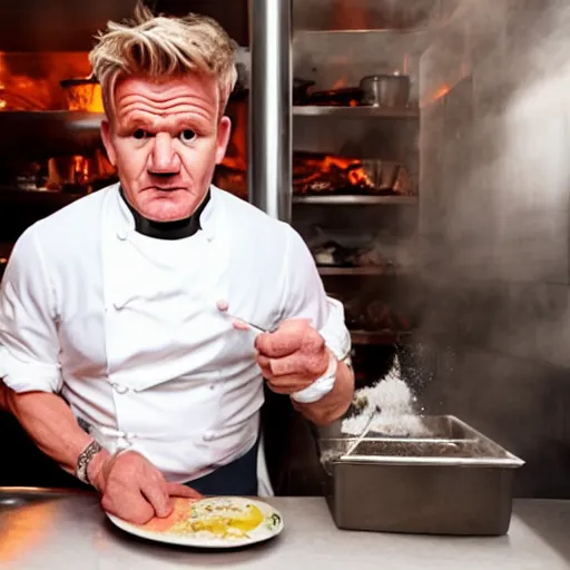 Image similar to gordon ramsay eating steak from a toilet