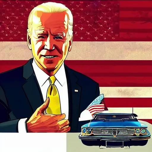 Prompt: “Joe Biden in GTA V, Cover art by Stephen Bliss, Boxart, loading screen”