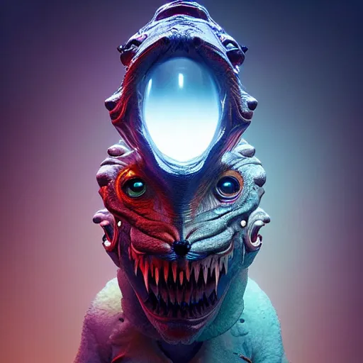 Image similar to opalescent scary animal : by michal karcz, daniel merriam, victo ngai and guillermo del toro : ornate, dynamic, particulate, intricate, elegant, highly detailed, centered, artstation, smooth, sharp focus, octane render