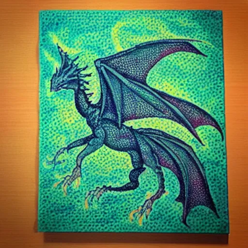 Image similar to “fire breathing dragon, Pointillism style”