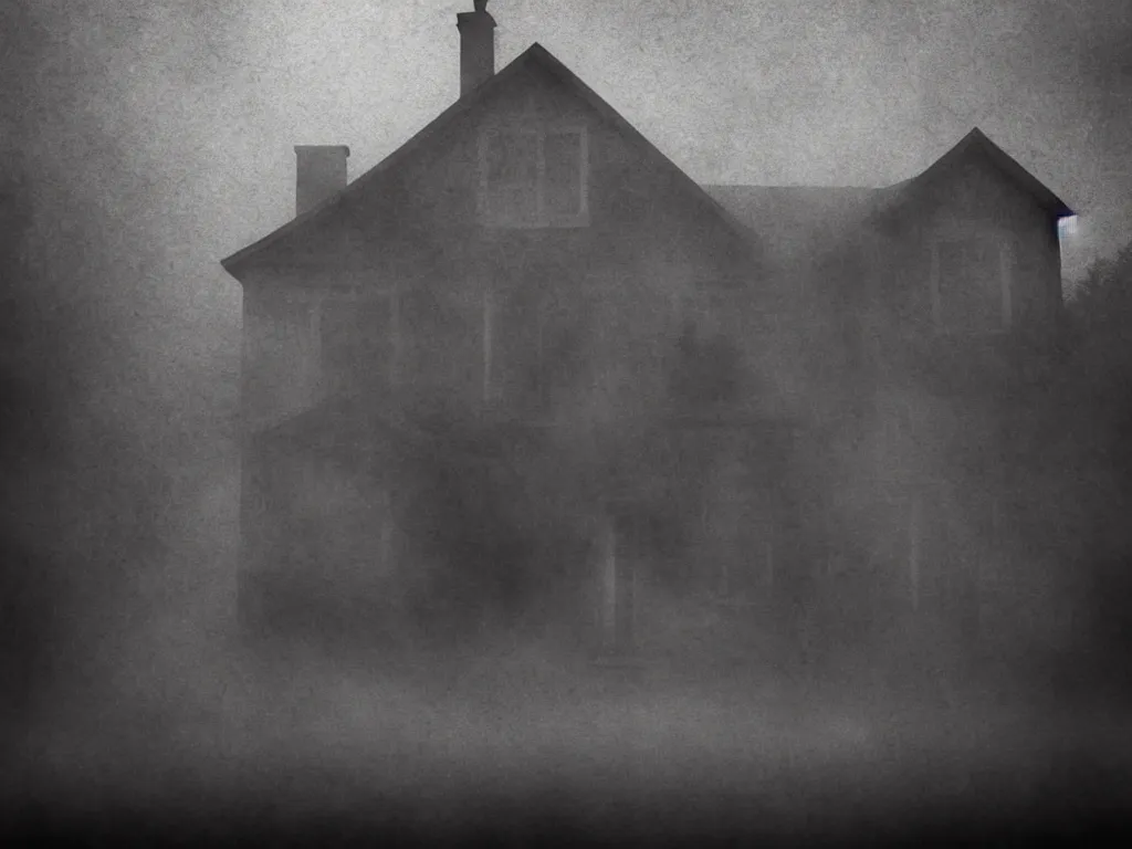 Prompt: a creepy house in the middle of a foggy night, poster art by john carpenter, shutterstock contest winner, gothic art, movie poster, horror film, gothic