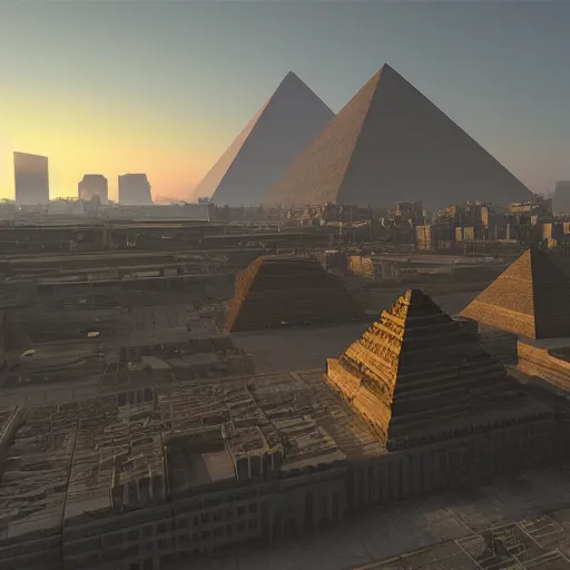 Image similar to cyberpunk future digital Giza pyramids