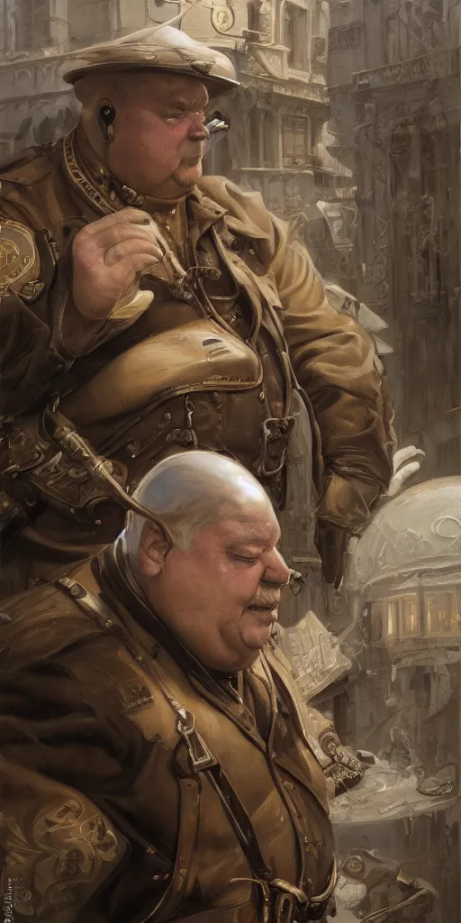 Image similar to fat old drunk guard, detailed, centered, digital painting, artstation, concept art, donato giancola, Joseph Christian Leyendecker, WLOP, Boris Vallejo, Breathtaking, 8k resolution, extremely detailed, beautiful, establishing shot, artistic, hyperrealistic, beautiful face, octane render, cinematic lighting, dramatic lighting, masterpiece