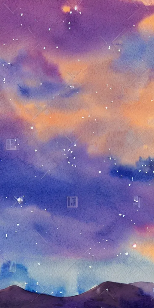 Prompt: desert with sky with stars in watercolor, cinematic, highly detailed wide, atmospheric lighting, muted colors