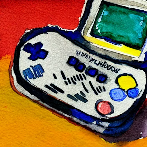 Image similar to game boy color, watercolor painting