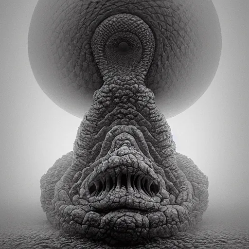 Image similar to a spiral made of eyes, smoke and teeths, 3d mandelbulb, by Zdzisław Beksiński, trending on ArtStation