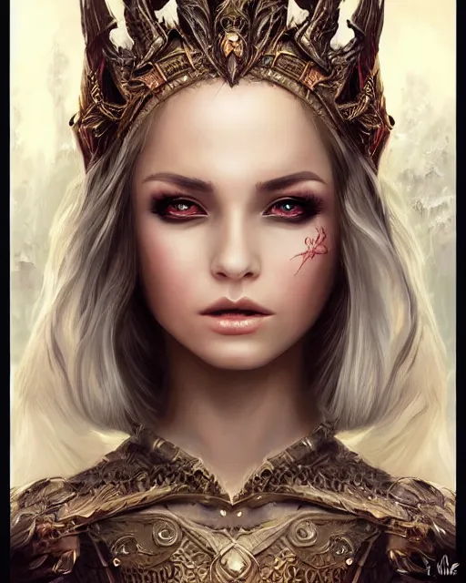 Image similar to a beautiful female dragon queen, 8 k, dark fantasy, hyperrealistic, perfect face, symmetrical, hyperdetailed, fantasy portrait by laura sava