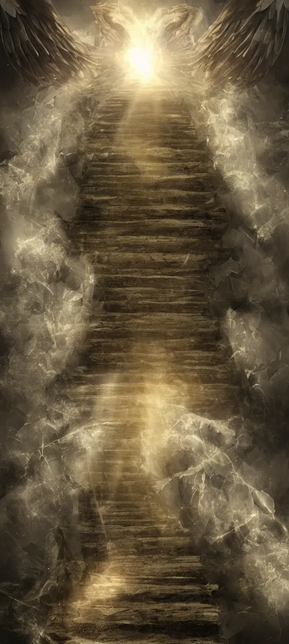 Prompt: stairway ladder to heaven many angels ascending atmospheric epic rays concept art