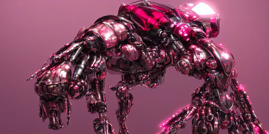 Image similar to a metal insect - like of female mecha like beetles is in pink and red collection by merriam, daniel, intricate mechanical details, futuristic, 2 k aesthetic, dramatic lighting, 4 k, 3 d octane render, provenance, detailed, trending on artstation