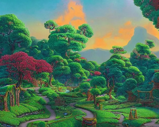 Image similar to Candyland, landscape, highly detailed, painting, in the style of Ted Nasmith