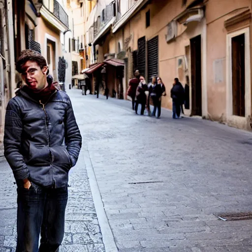 Image similar to an average young italian person, street photography