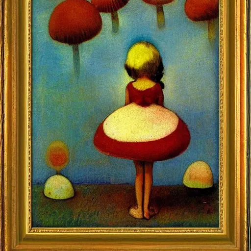 Image similar to girl mushroom style by odilon redon