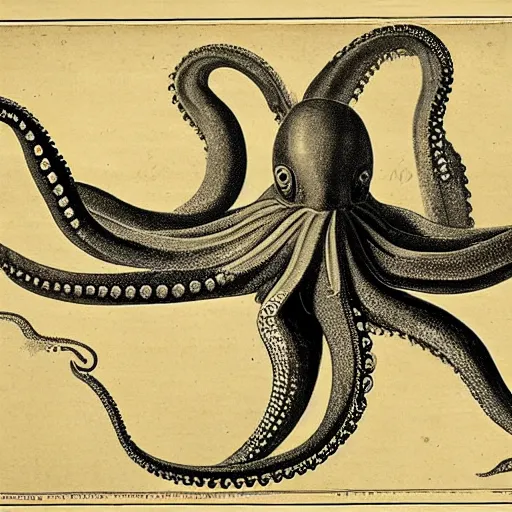 Prompt: 1800s scientific diagram of an octopus