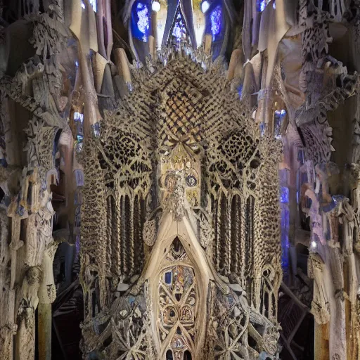 Prompt: A magnificent throne in the shape of Sagrada Familia, studio product photography